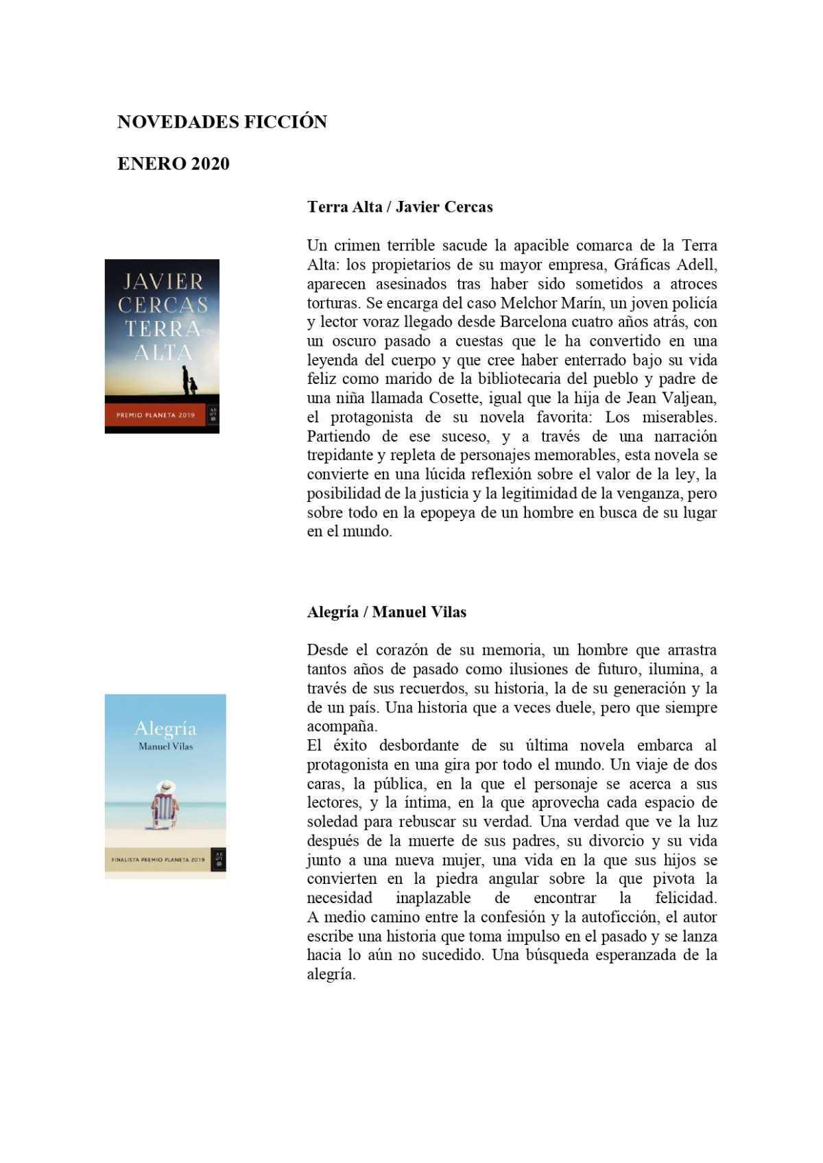 Novedades de narrativa adultos