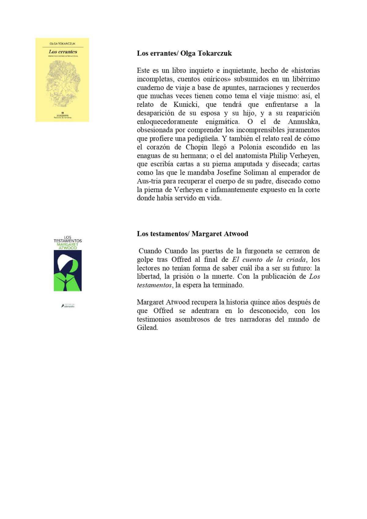 Novedades de narrativa adultos