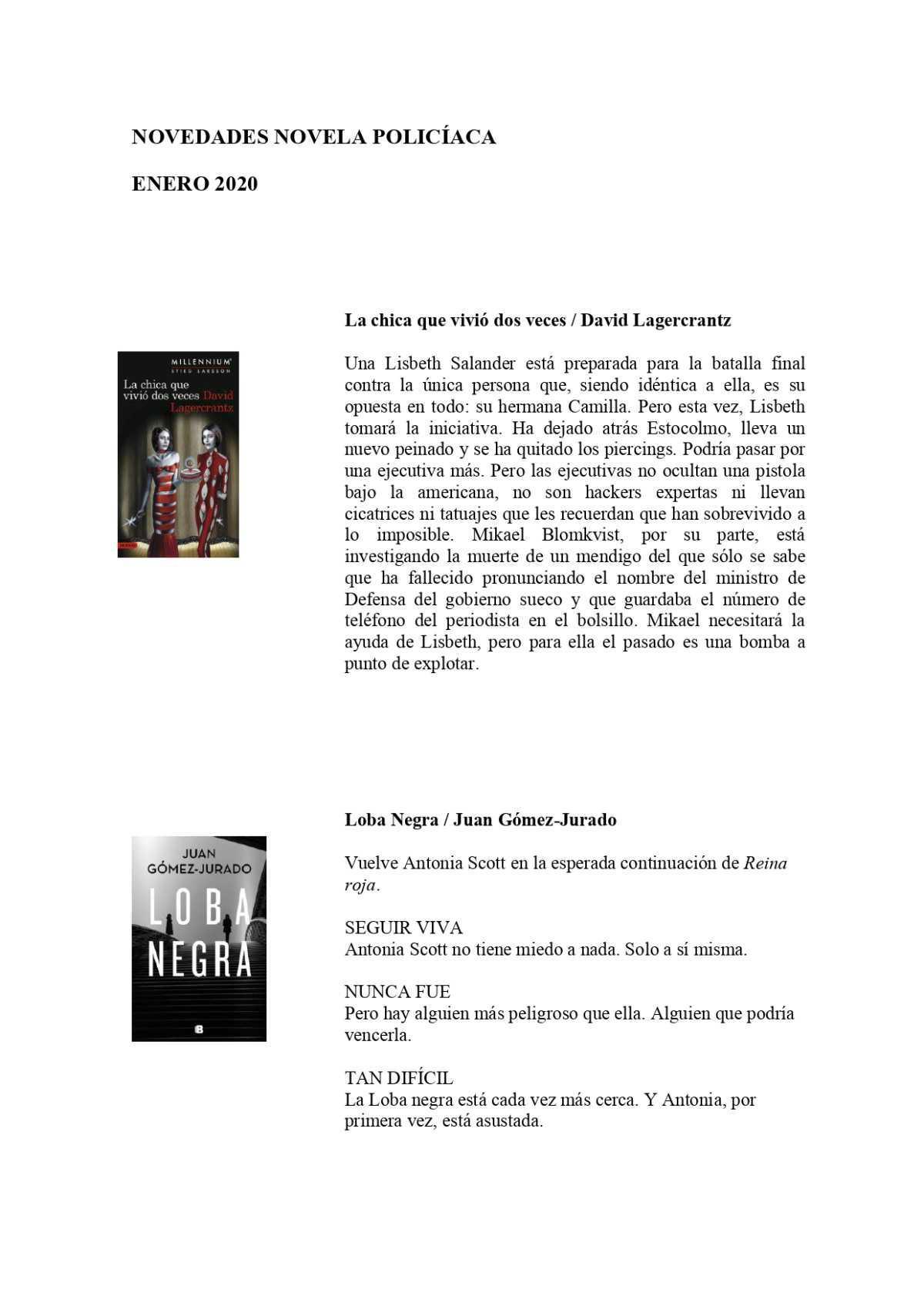 Novedades de narrativa adultos