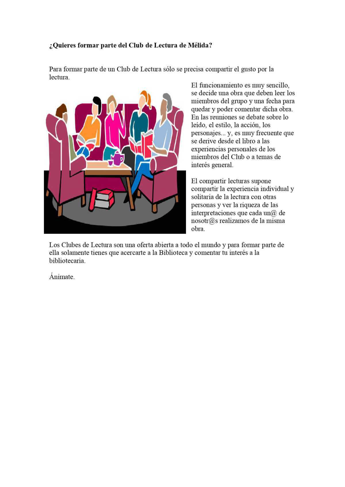 ¿Quieres formar parte del Club de Lectura de Mélida?