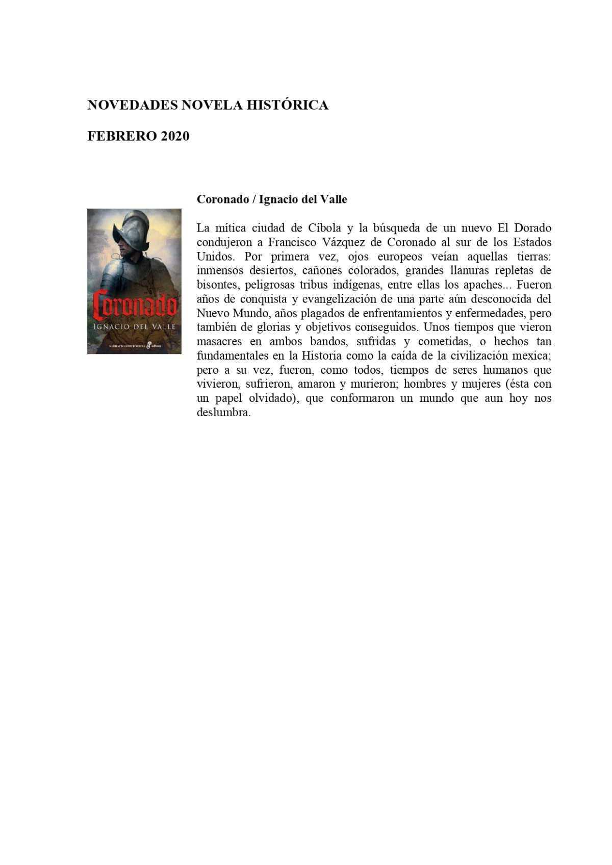 Novedades de narrativa de Febrero