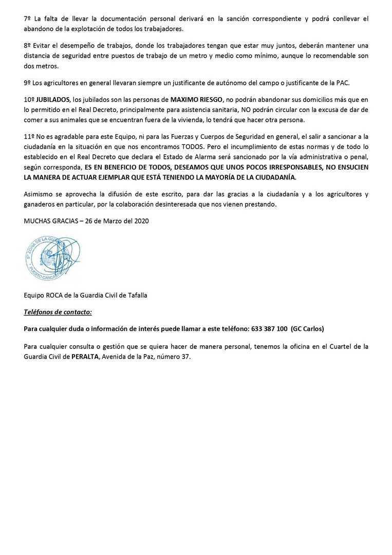 Comunicado para tareas agrícolas y ganaderas