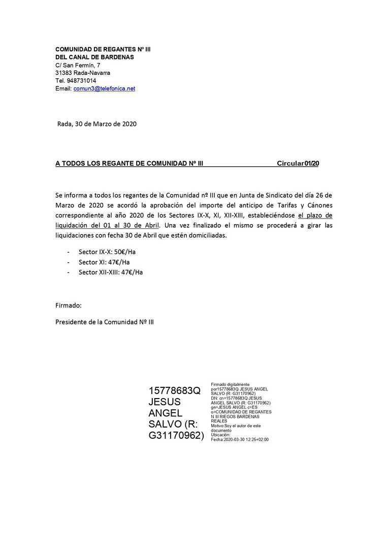 Circular comunidad de regantes