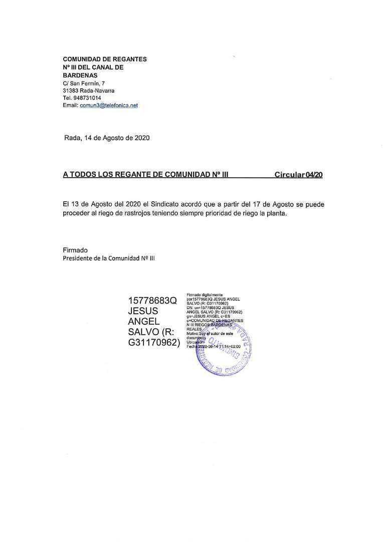 Circular comunidad de regantes