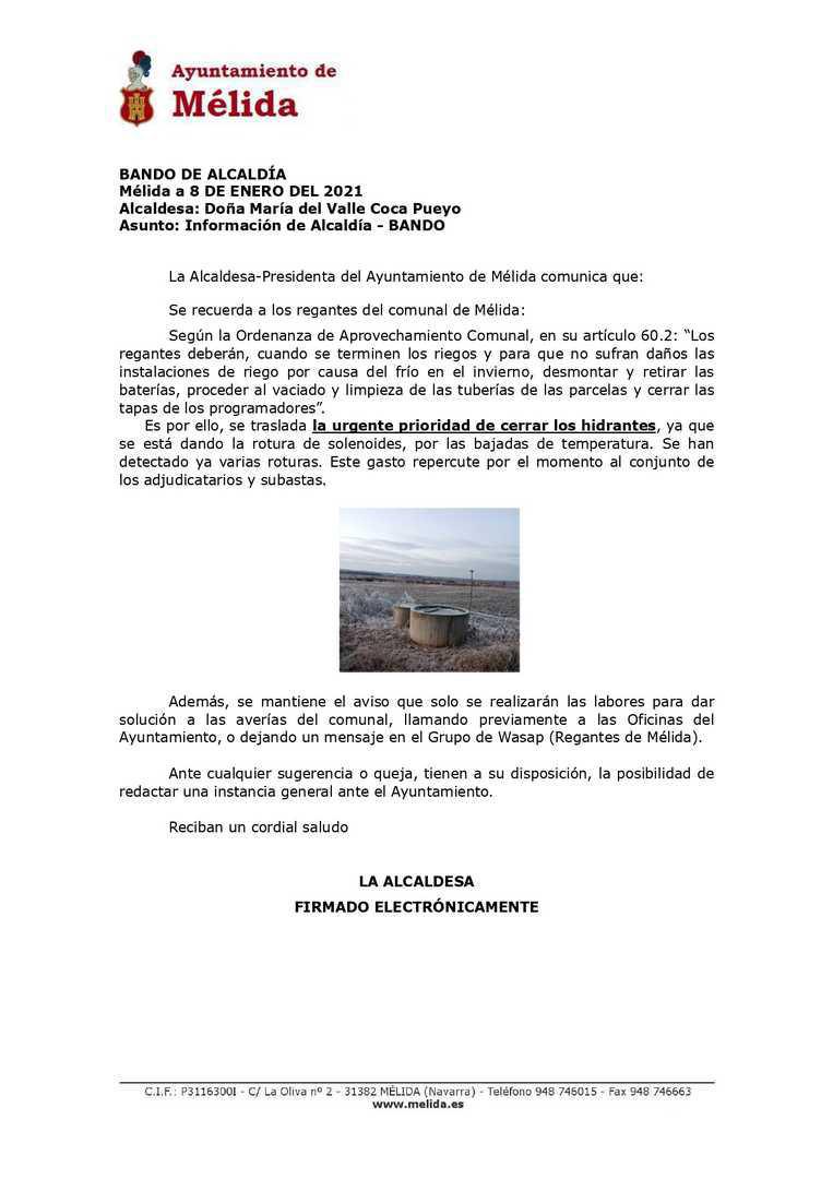 Bando cierre hidrantes
