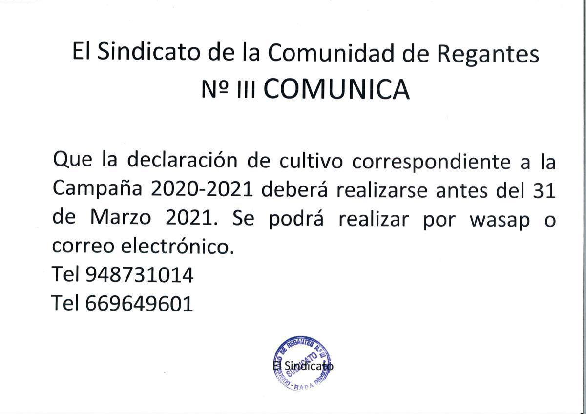 Comunicado de regantes NºIII