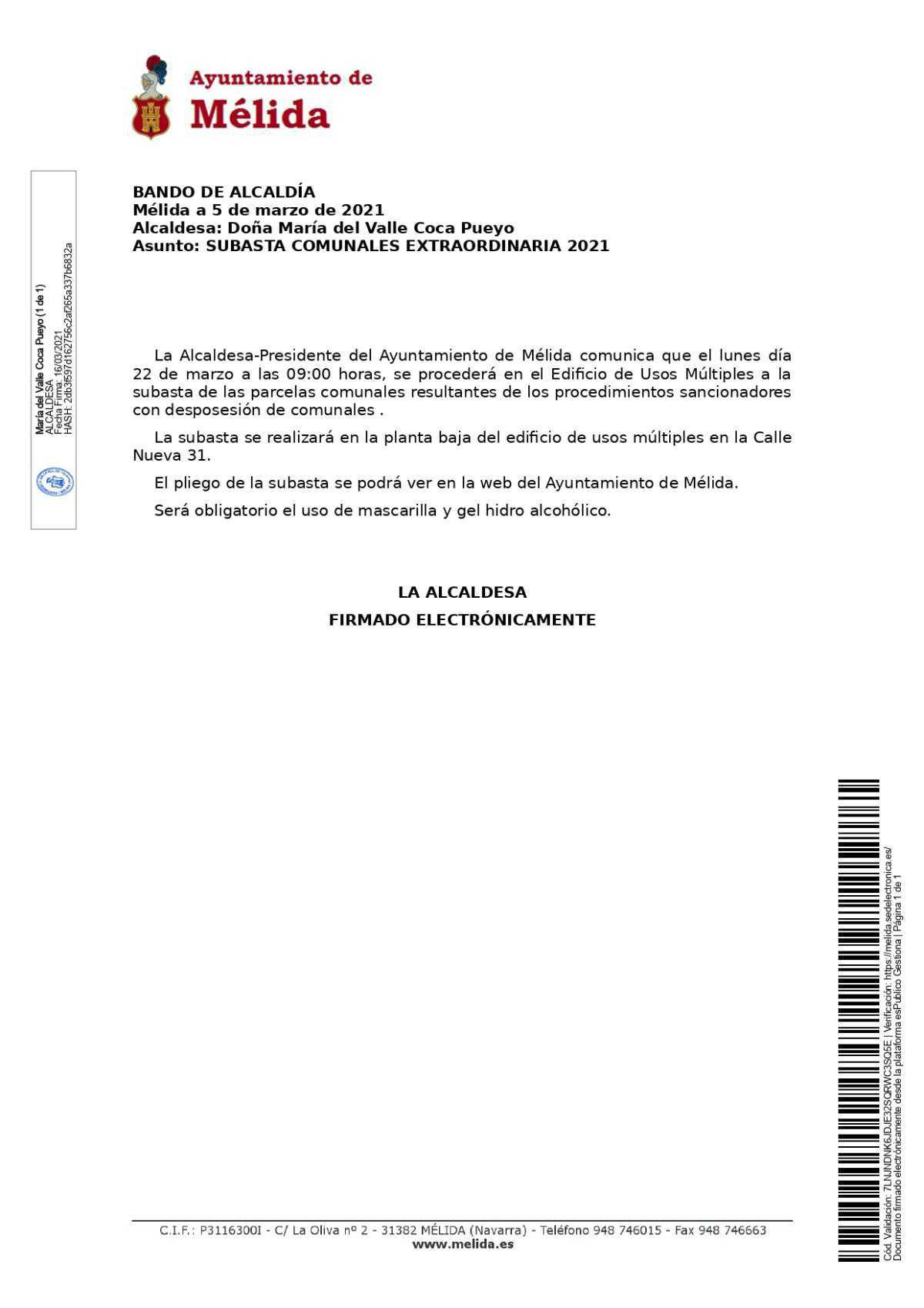 Subasta de las parcelas comunales