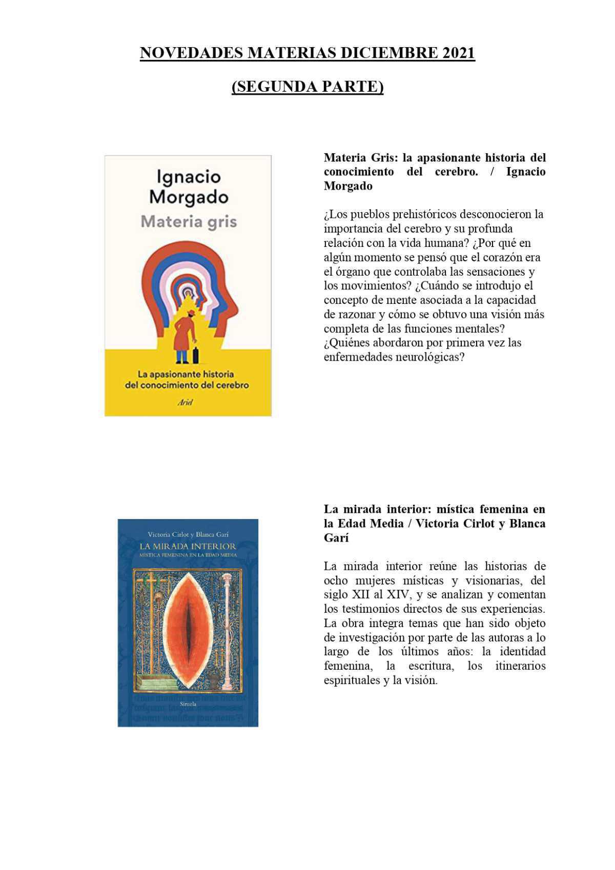 2ª Novedades Materias Diciembre 2021