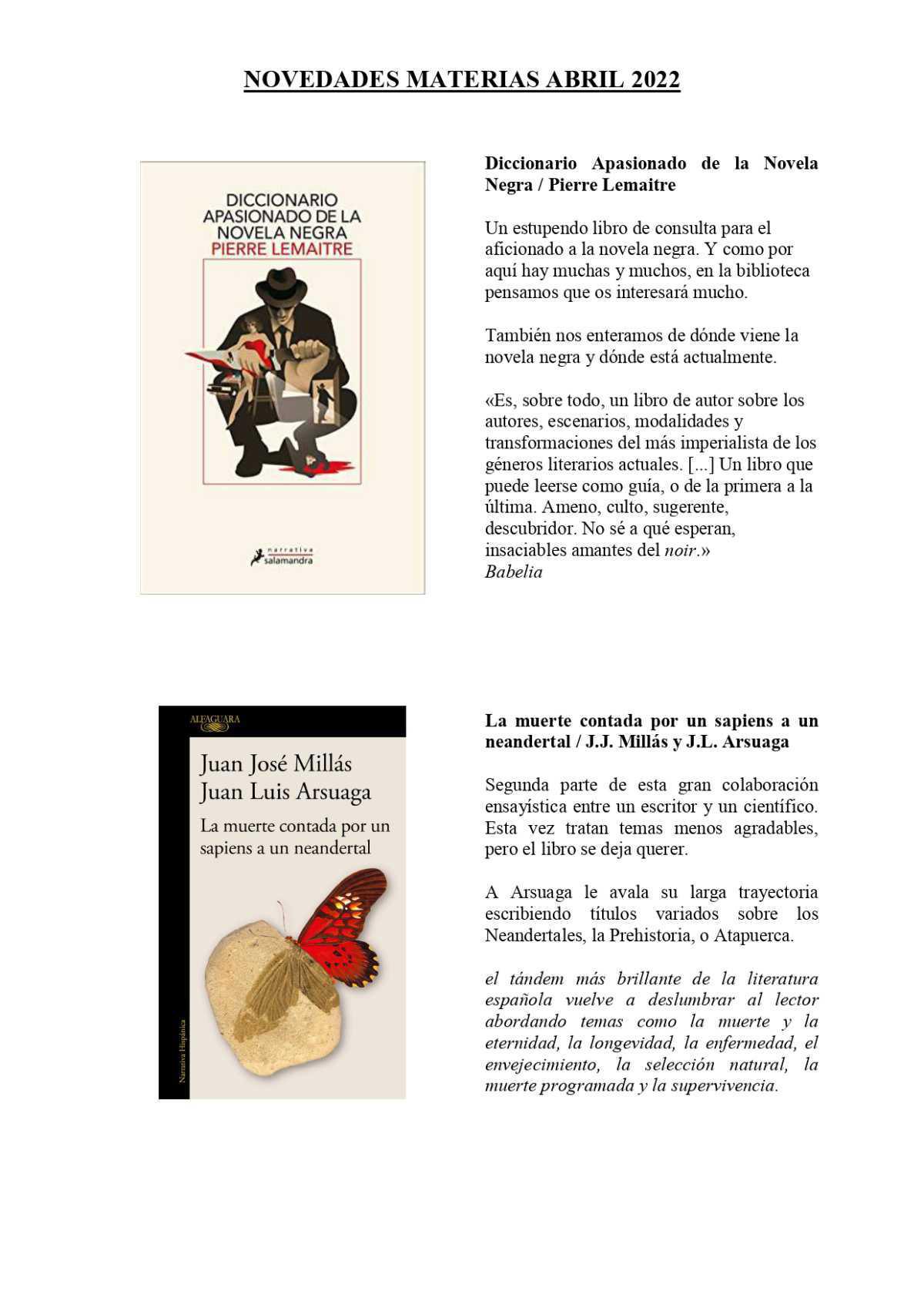 Novedades Materias Abril 2022