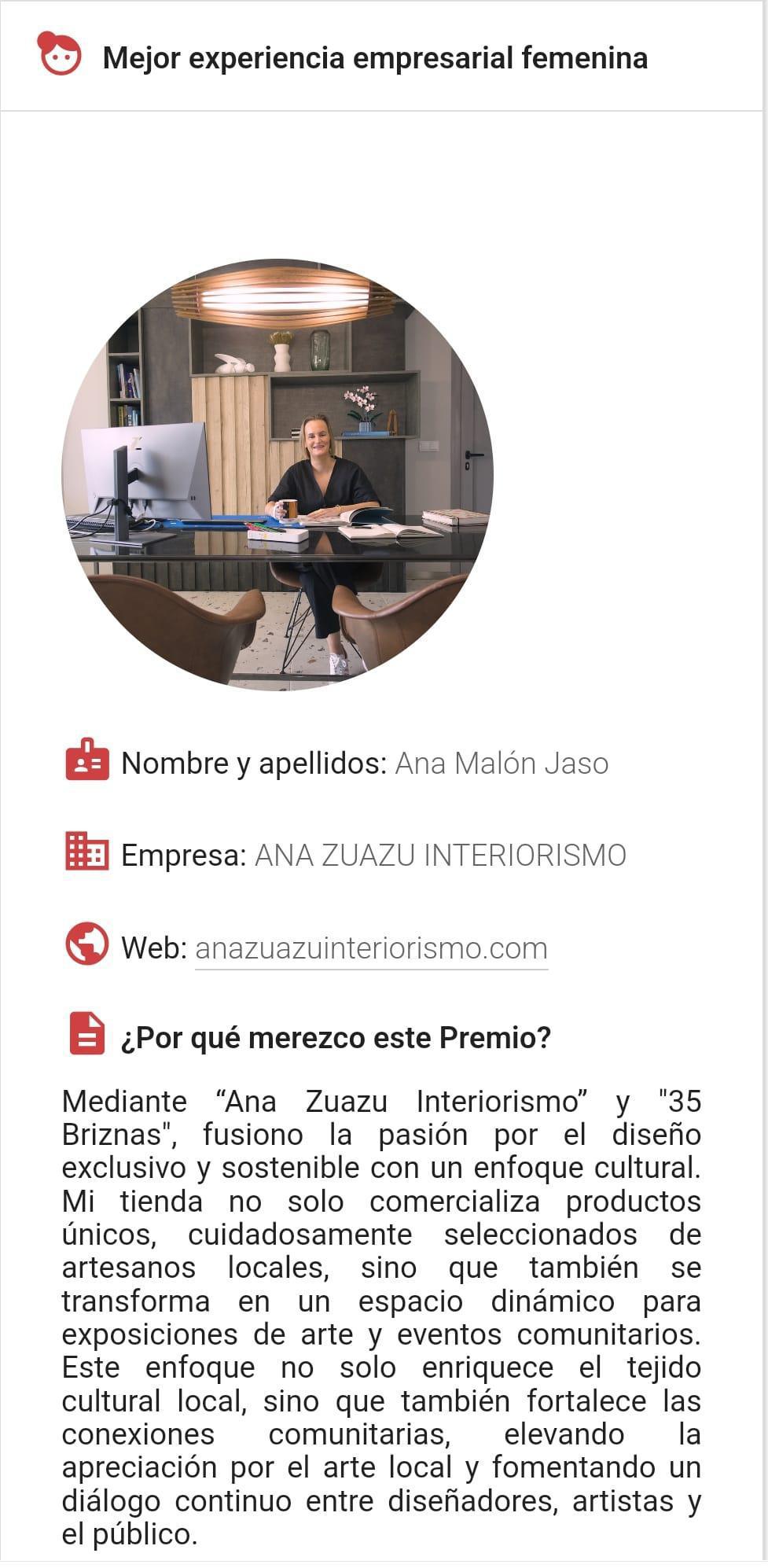 ¡Vota por Ana Malón al Premio Empresarial Femenino!