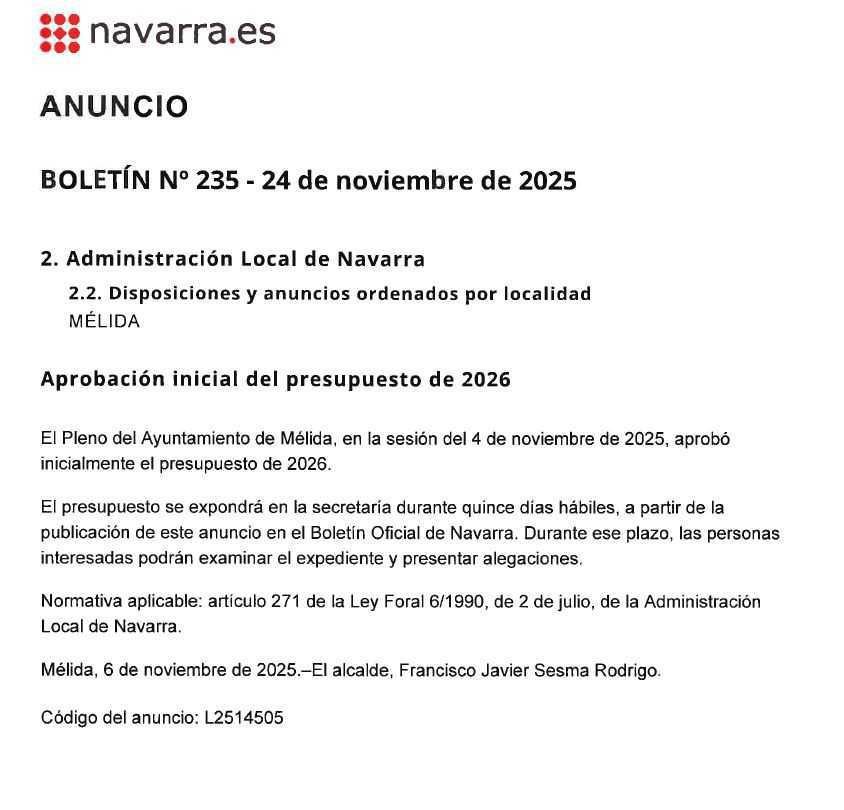 Aprobación inicial del Presupuesto Municipal de 2026