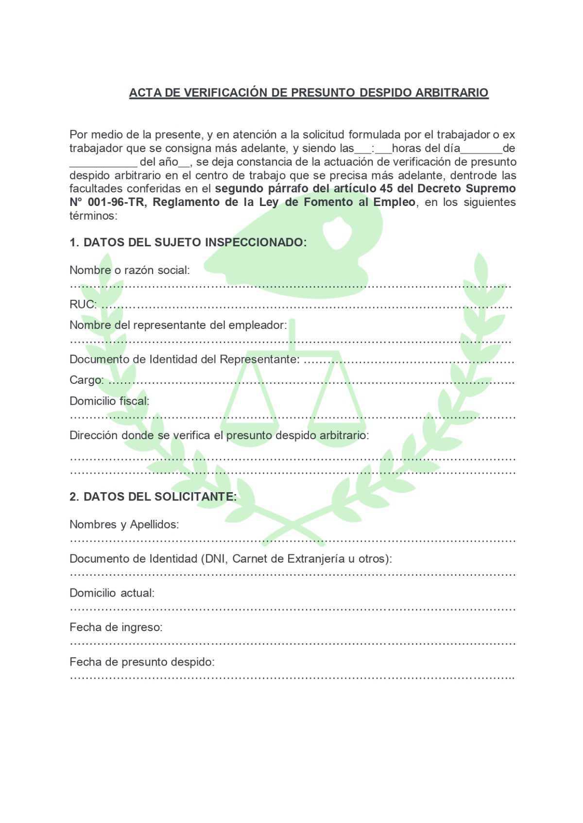 Acta de Verificación por Presunto Despido Arbitrario