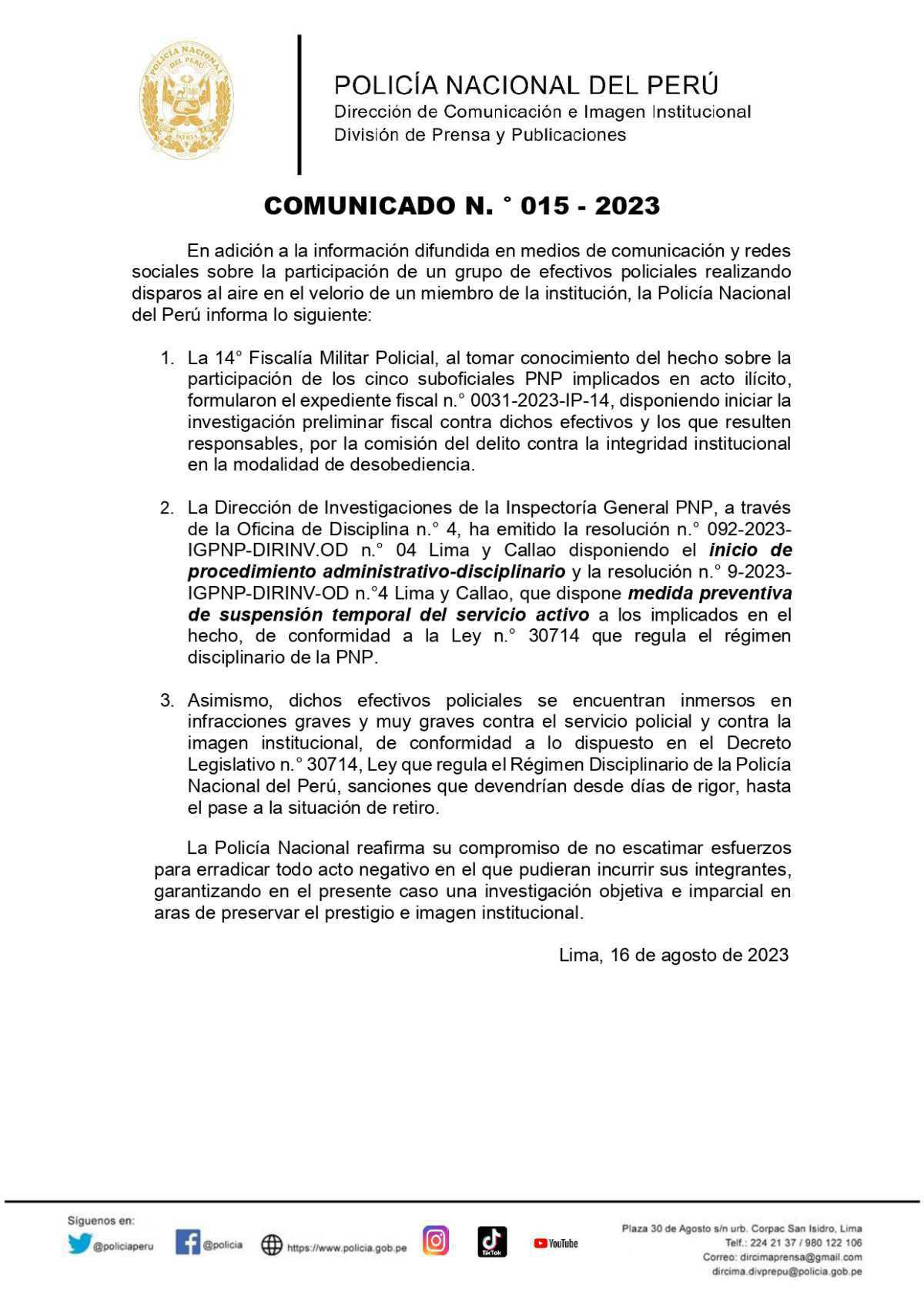 Darán de baja a policías de civil que realizaron disparos en la vía pública durante velorio