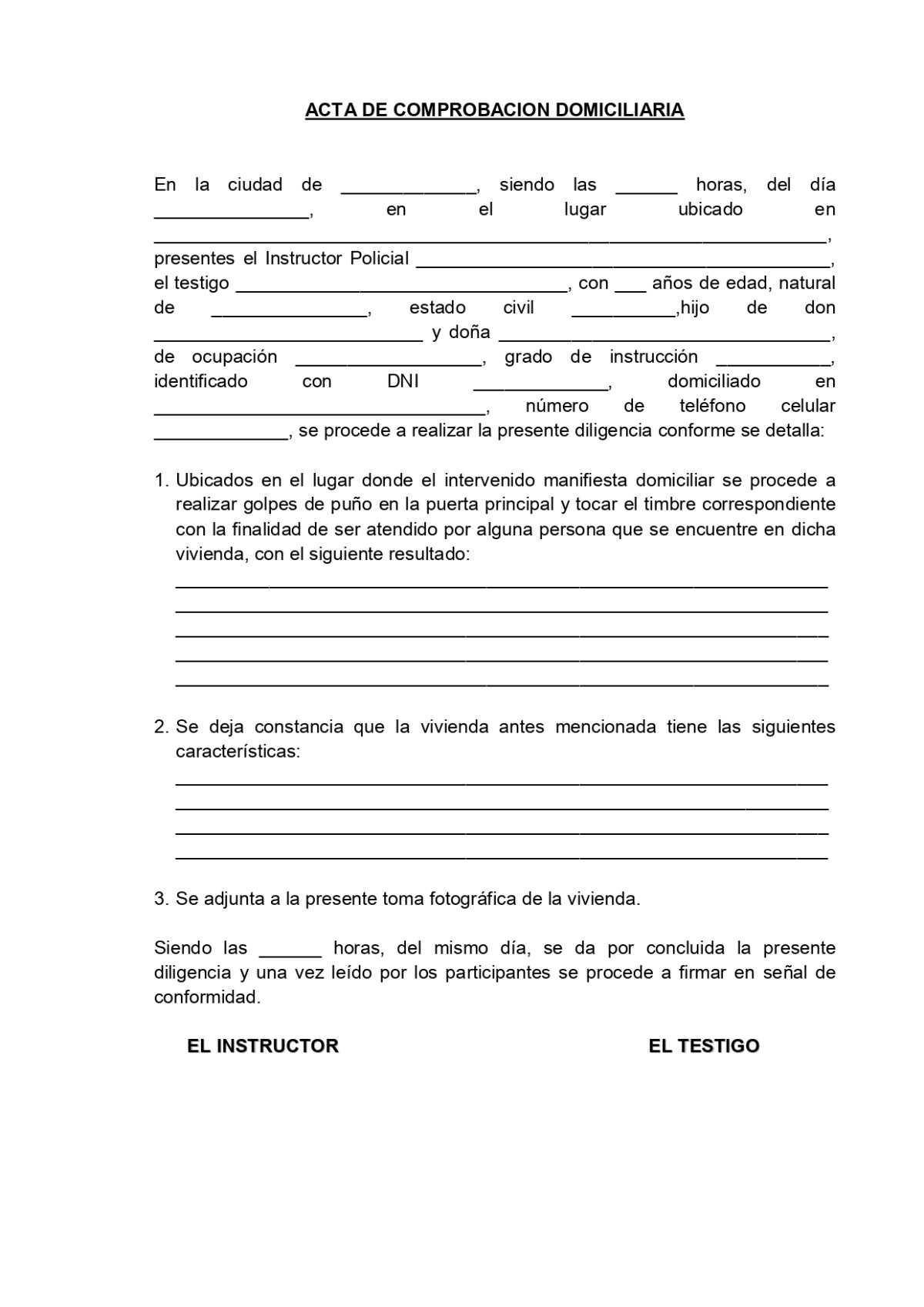 Acta de Comprobación Domiciliaria