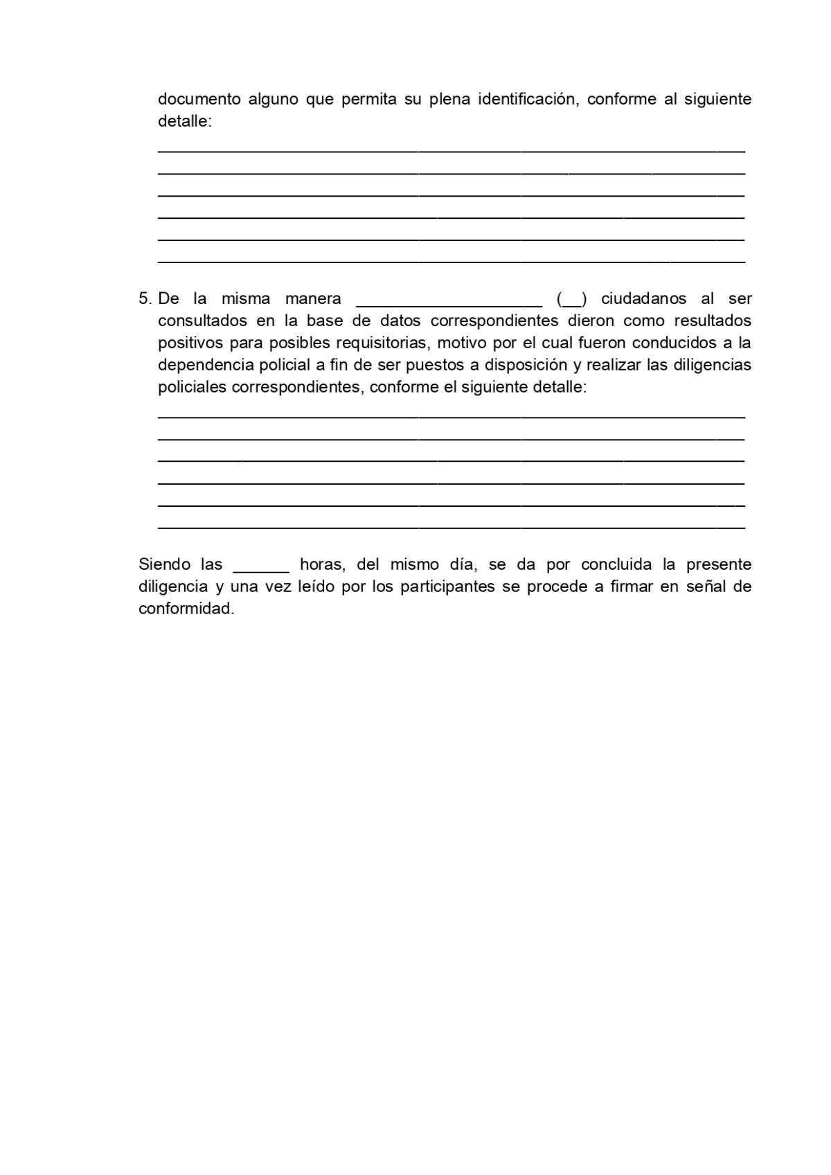 Acta de Control de Identidad en Servicio de Calle