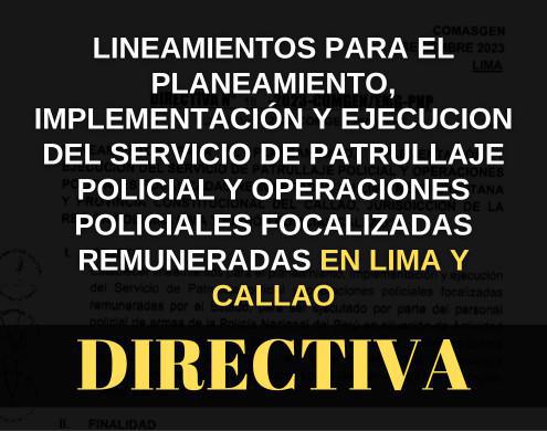 Directiva para el Planeamiento, Implementación y Ejecución del Servicio de Patrullaje Policial y Operaciones Policiales Focalizadas Renumeradas en Lima y Callao