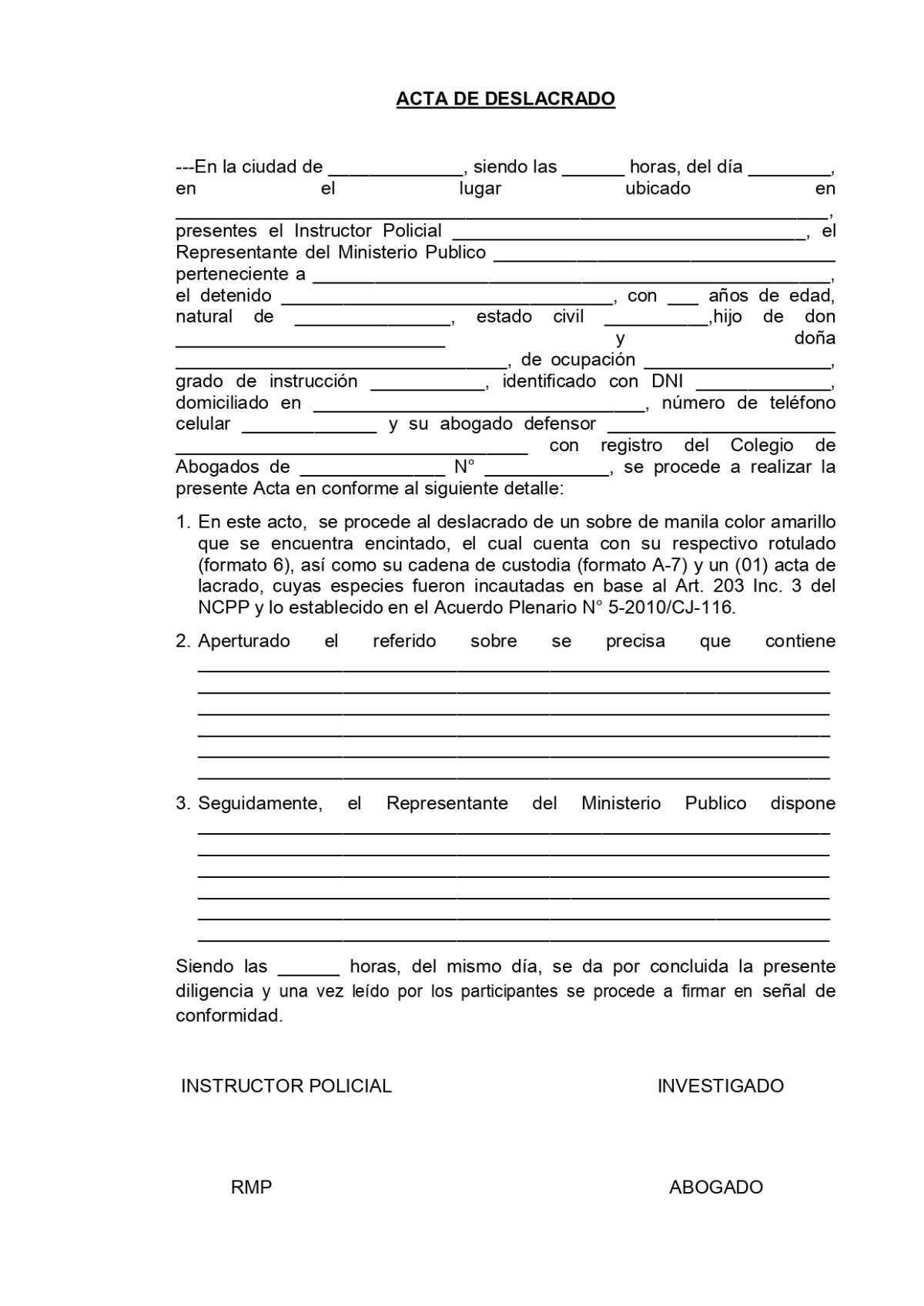 Acta de Deslacrado