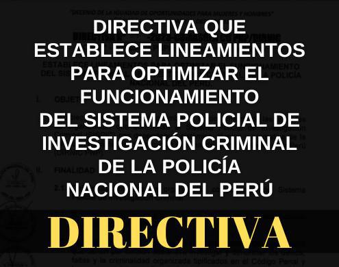 Directiva que establece Lineamientos para Optimizar el Funcionamiento del Sistema Policial de Investigación Criminal de la PNP