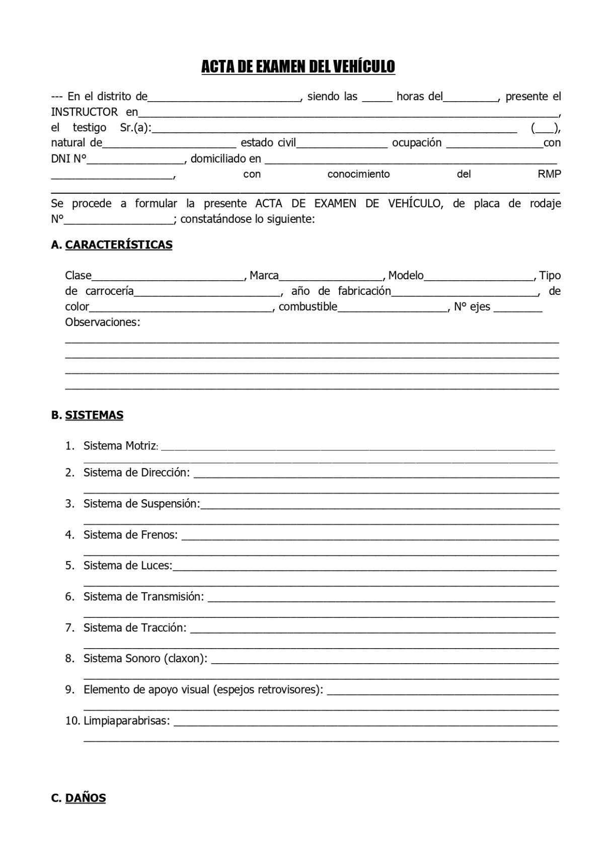 Acta de Examen del Vehículo