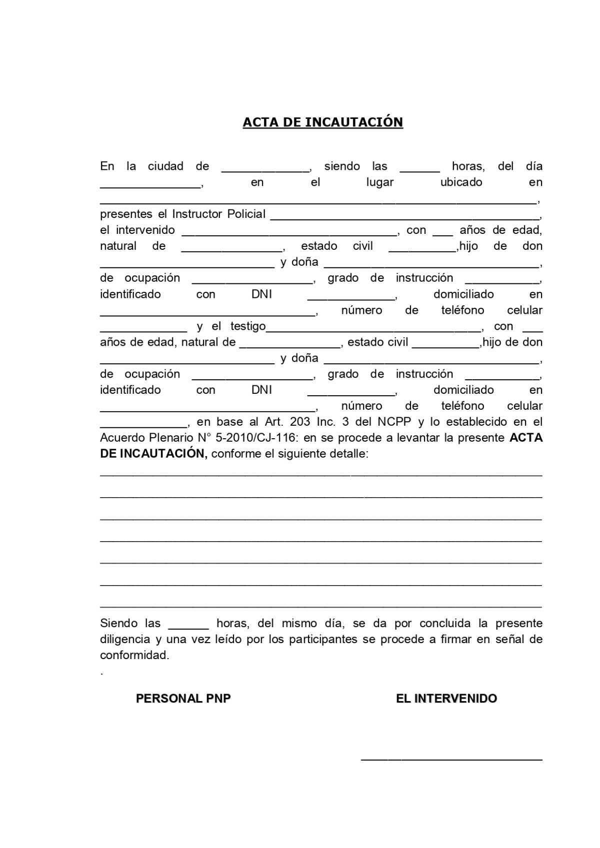Acta de Incautación