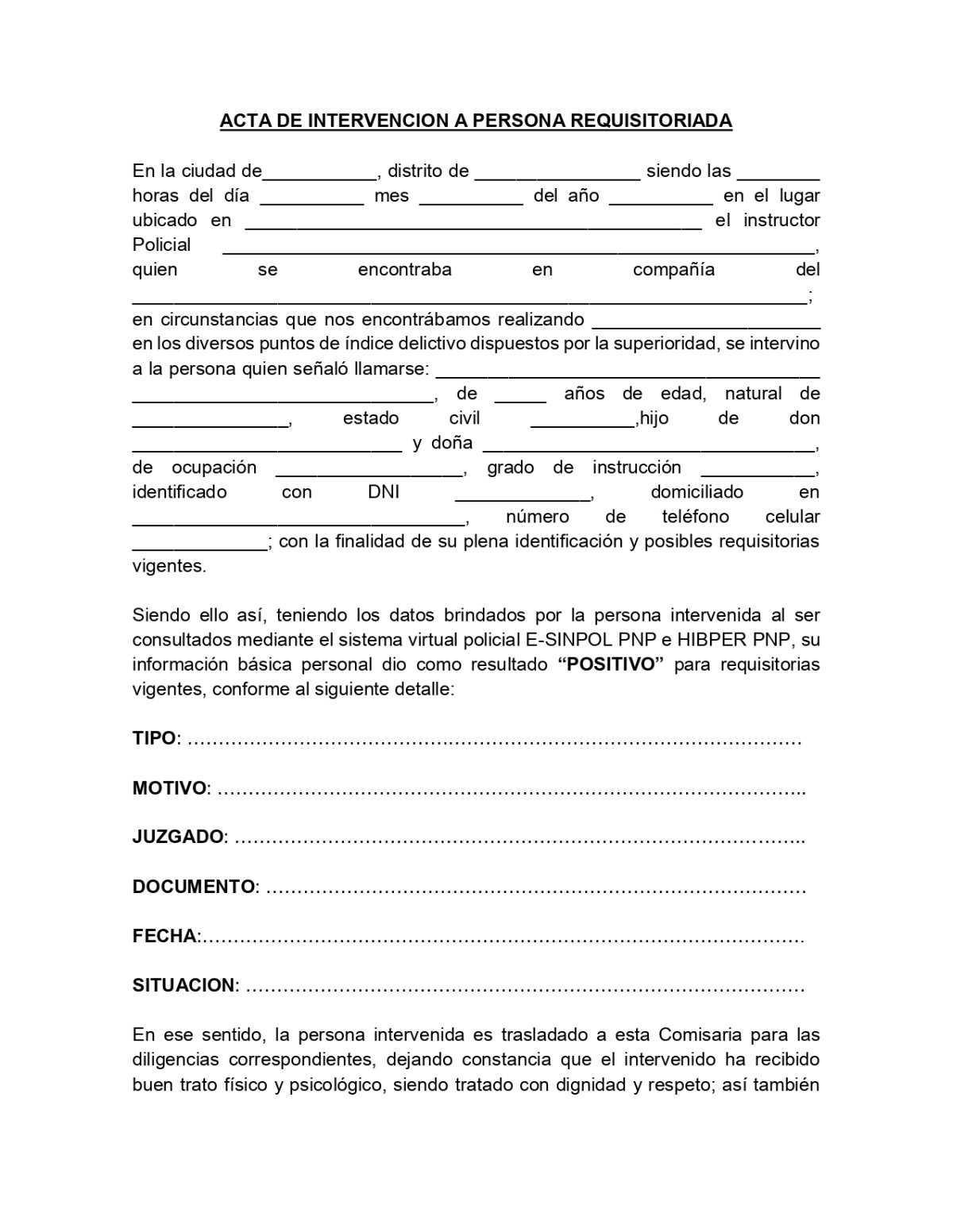 Acta de Intervención a Persona Requisitoriada