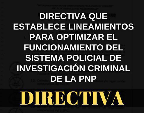 Directiva que establece Lineamientos para Optimizar el Funcionamiento del Sistema Policial de Investigación Criminal PNP