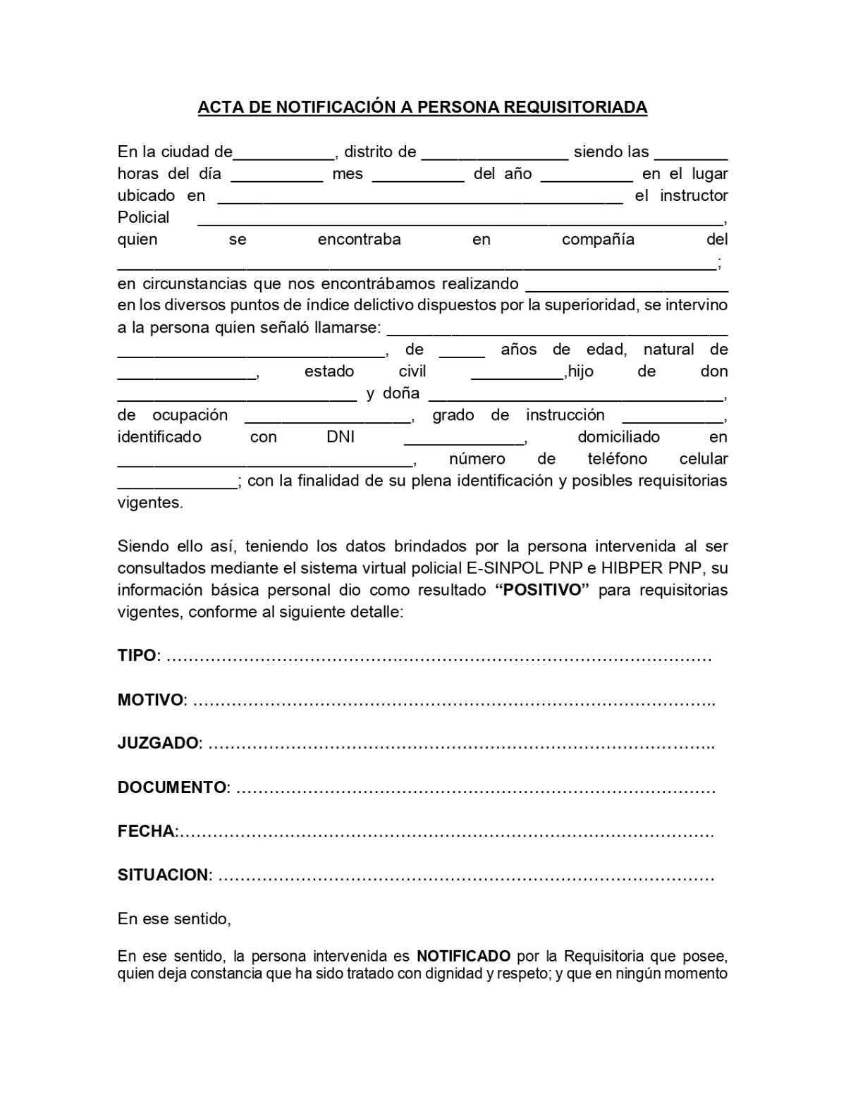 Acta de Notificación a Persona Requisitoriada