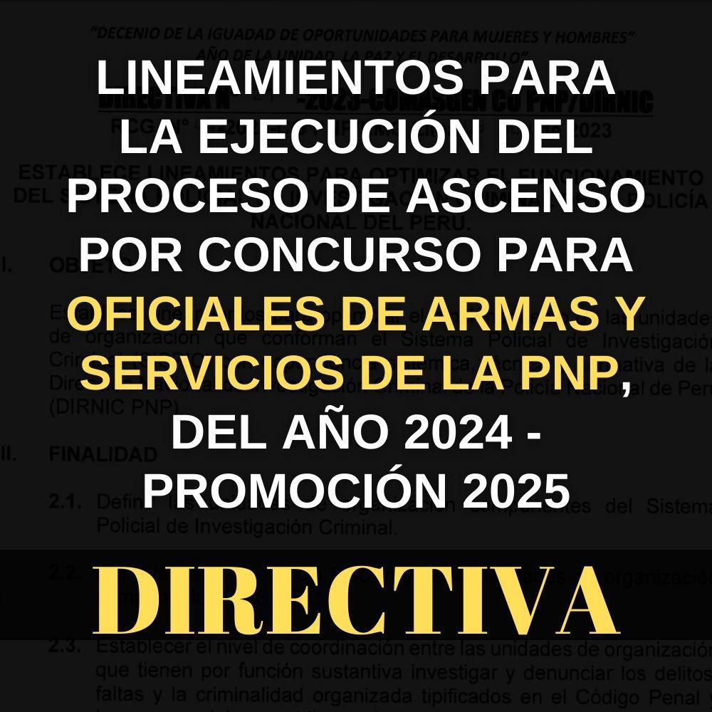 Directiva para la ejecución del Proceso de Ascenso de OFICIALES de Armas y Servicios de la PNP 2024 - Promoción 2025