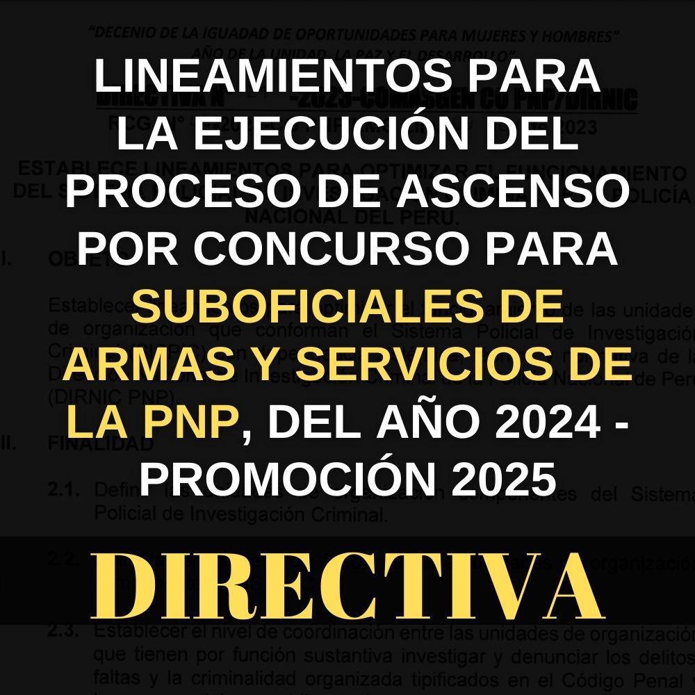 Directiva para la ejecución del Proceso de Ascenso de SUBOFICIALES de Armas y Servicios de la PNP 2024 - Promoción 2025