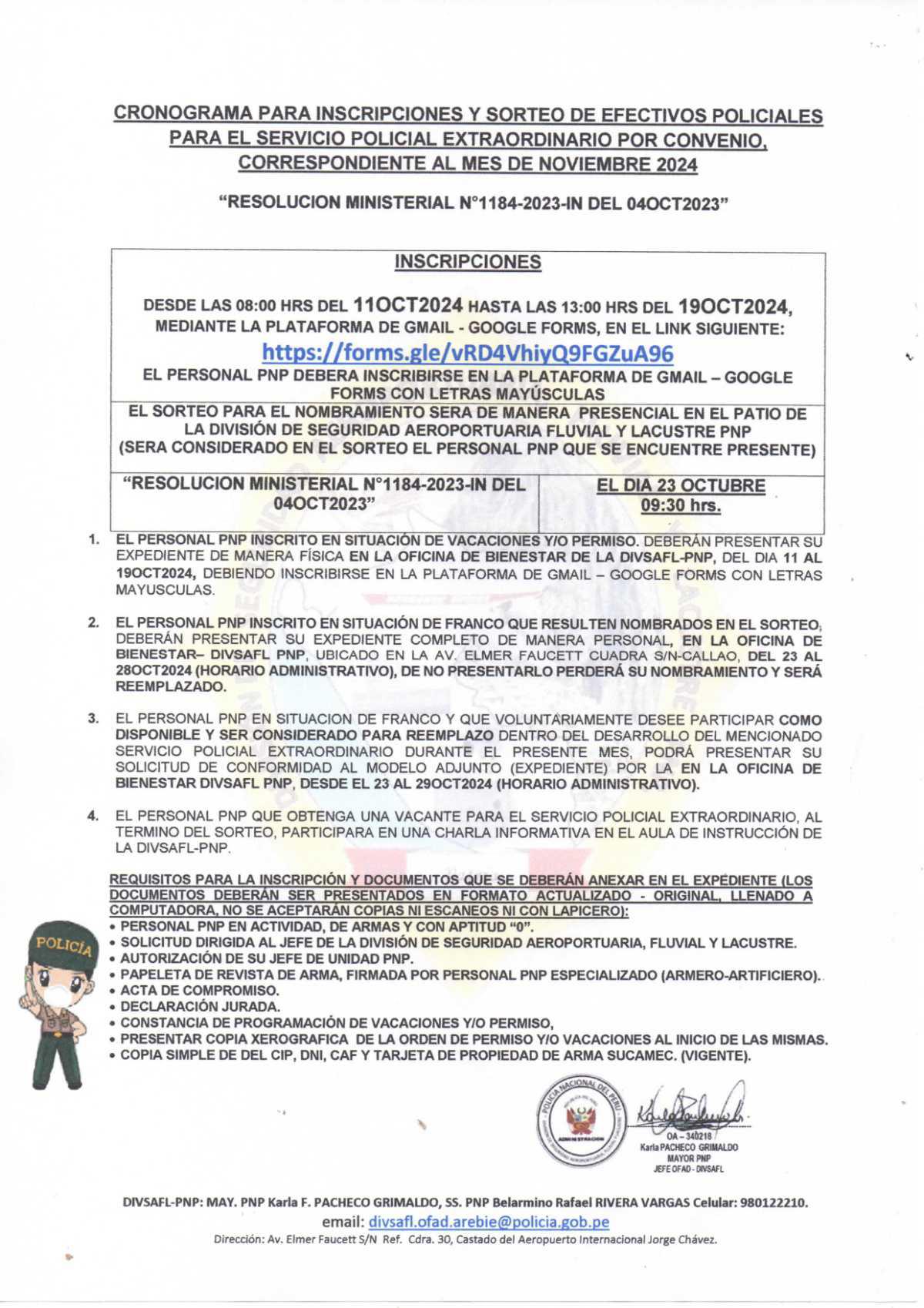 Servicio policial por convenio en aeropuerto - NOVIEMBRE 2024