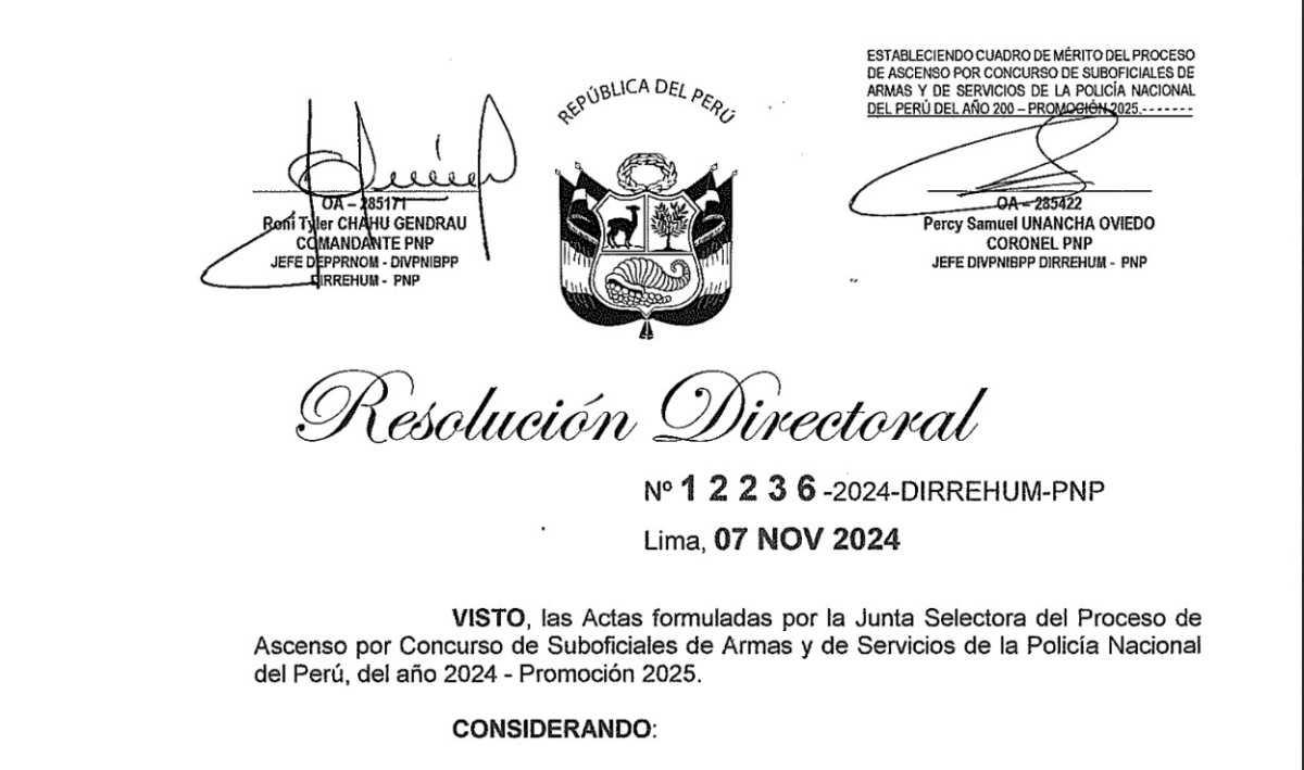 Publican el cuadro de méritos con Resolución Directoral para ascenso en la PNP