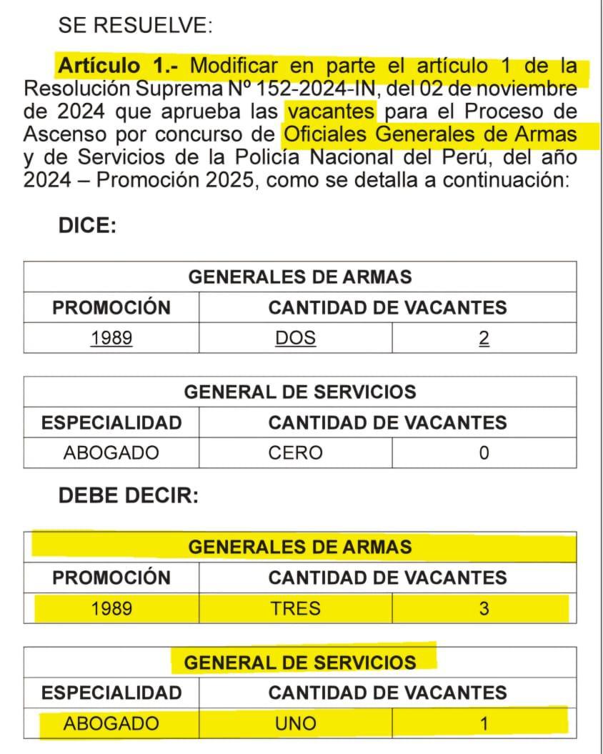 Amplían Vacantes para Generales de Armas y de Servicios PNP