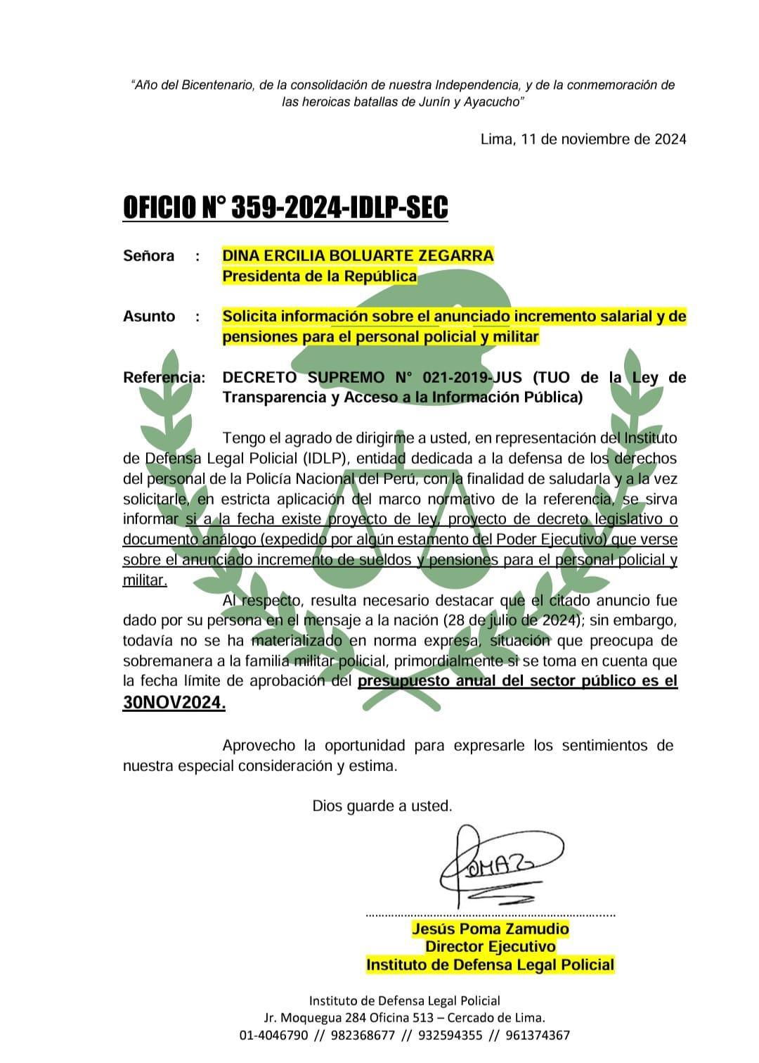 Solicitamos a la presidenta informar si existe proyecto de ley sobre el AUMENTO de SUELDO para POLICÍAS y MILITARES.