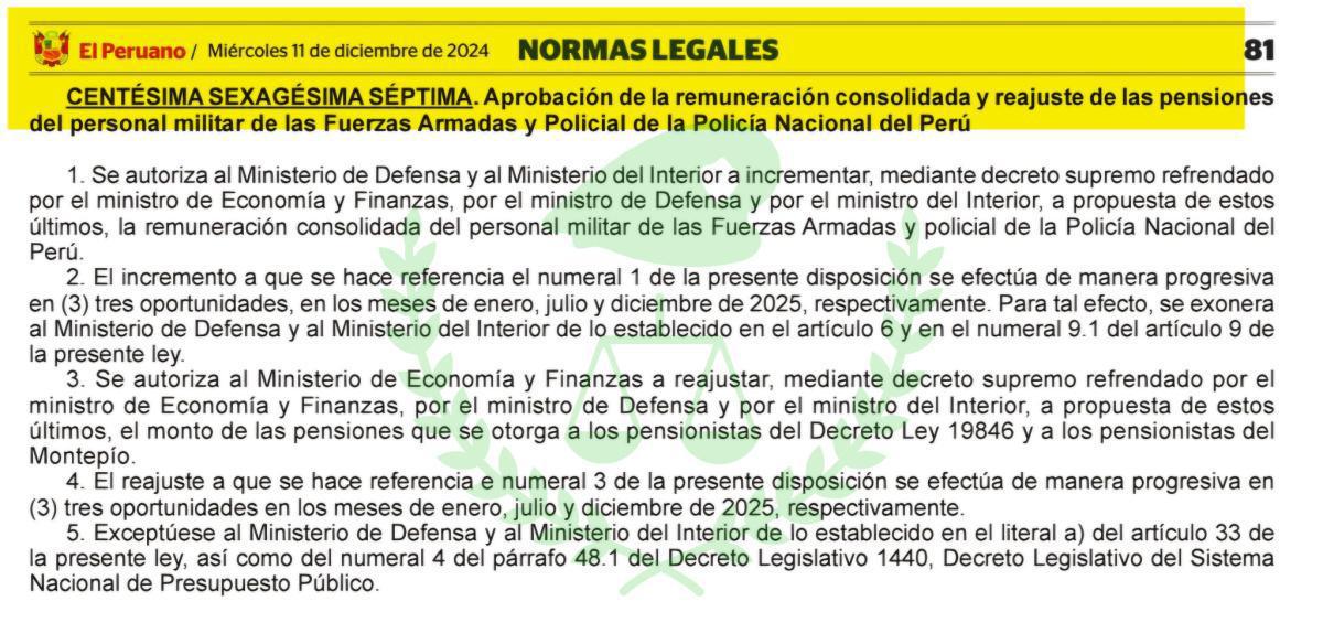Publican incremento progresivo de sueldos y pensiones para Policías y Militares en 2025 Publican incremento progresivo de sueldos y pensiones para Policías y Militares en 2025
