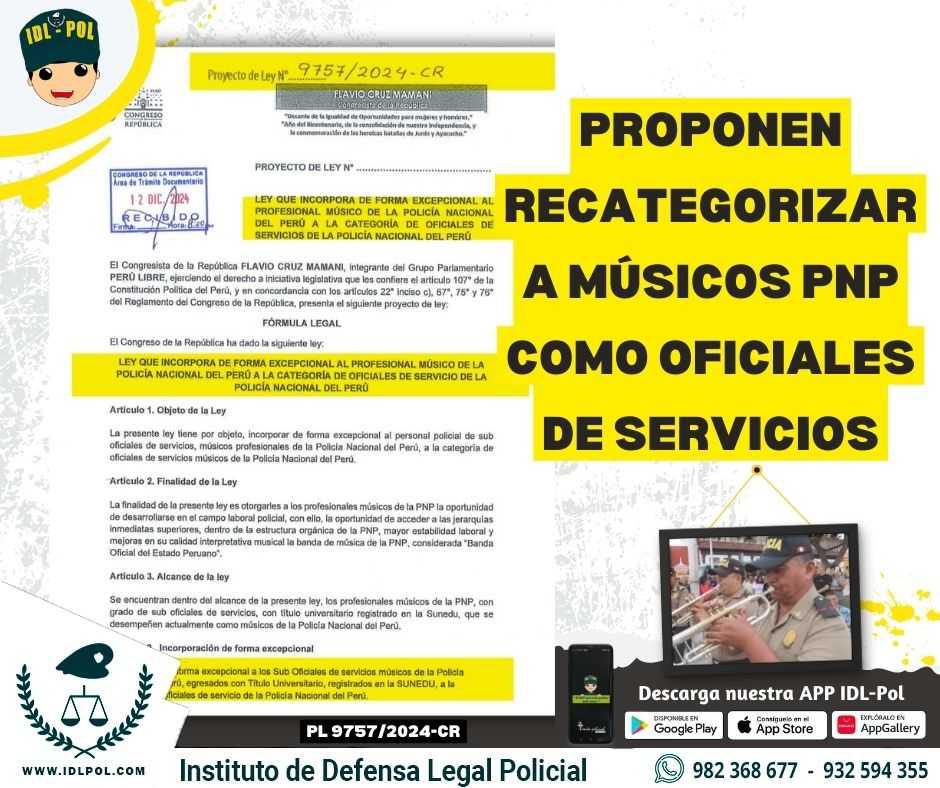 Proponen recategorizar a músicos PNP como oficiales de servicios