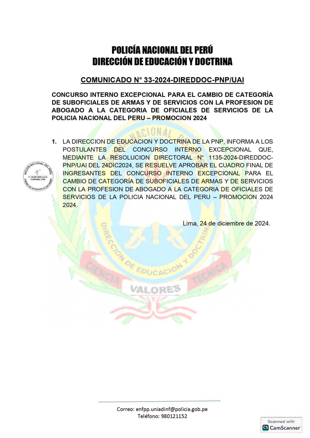 Publican CUADRO FINAL de ingresantes del proceso de recategorización