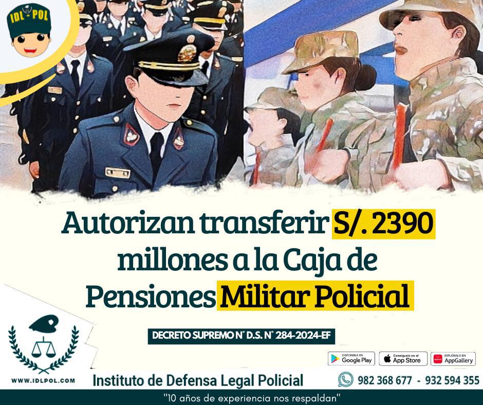 Publican Decreto Supremo para inyectar S/ 2,390 millones a la caja militar policial