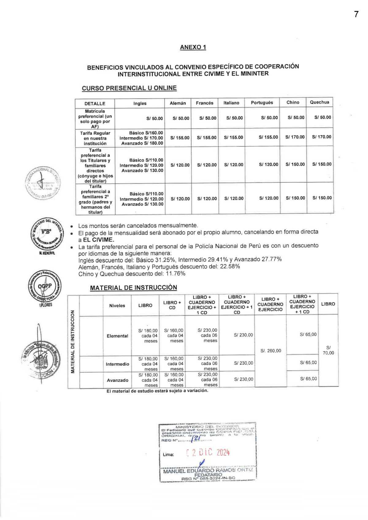 Convenio MININTER : Beneficios en cursos de idiomas para el personal policial