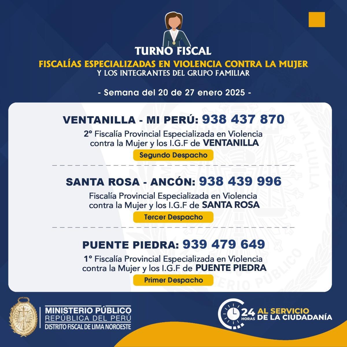 Publican fiscalías de turno en Lima Norte: Teléfonos y contactos clave