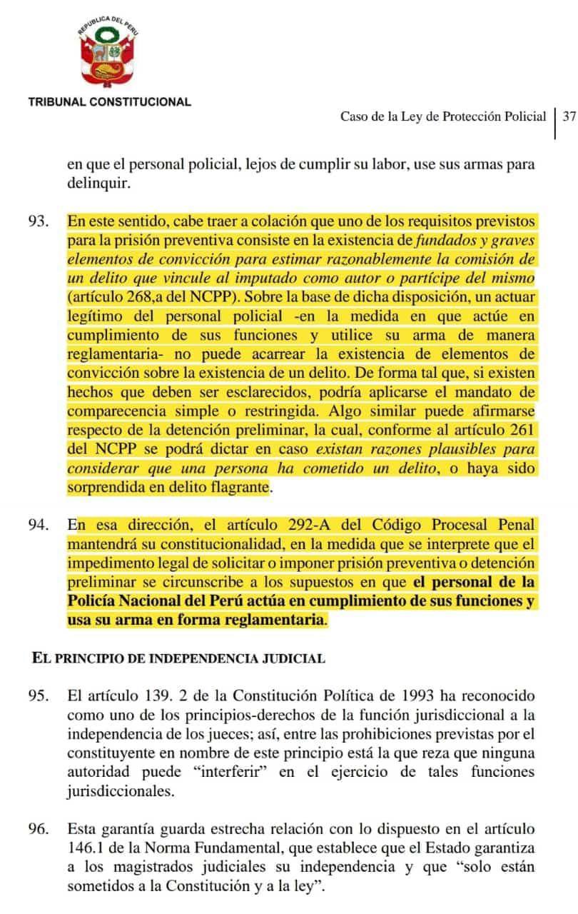 TC declara constitucional la Ley de Protección Policial