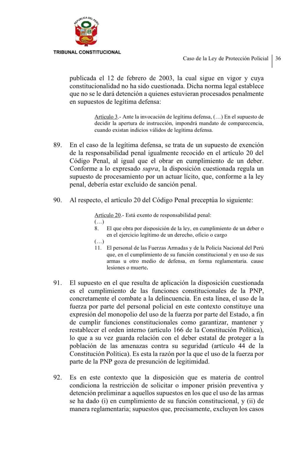 TC declara constitucional la Ley de Protección Policial