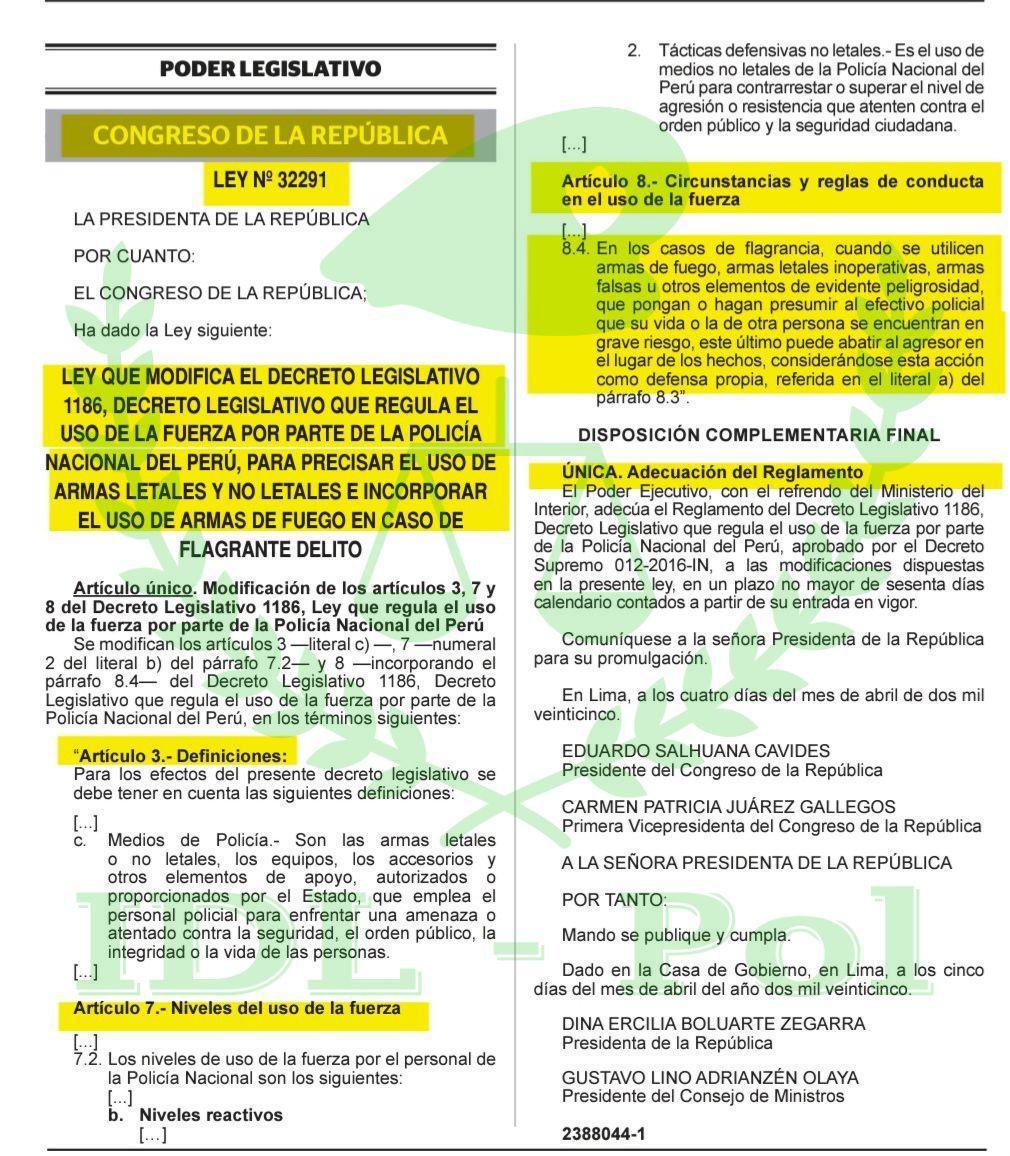 🚨Ahora es Ley : Policía podrá usar su arma de fuego en flagrancia si hay peligro para su vida o la de terceros