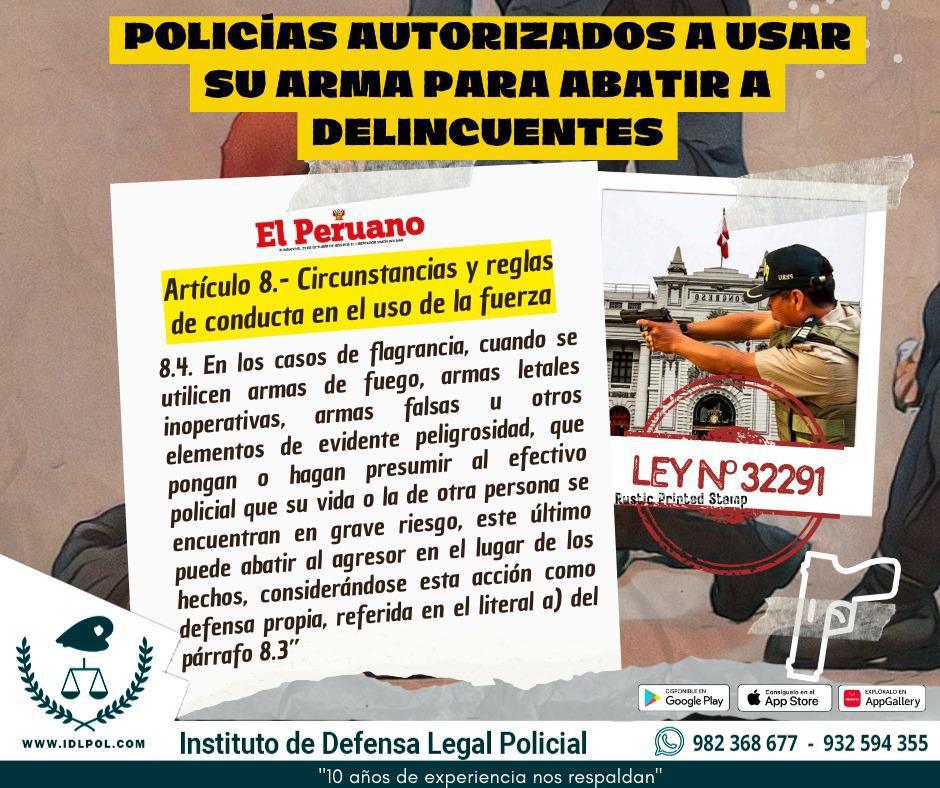 🚨Ahora es Ley : Policía podrá usar su arma de fuego en flagrancia si hay peligro para su vida o la de terceros