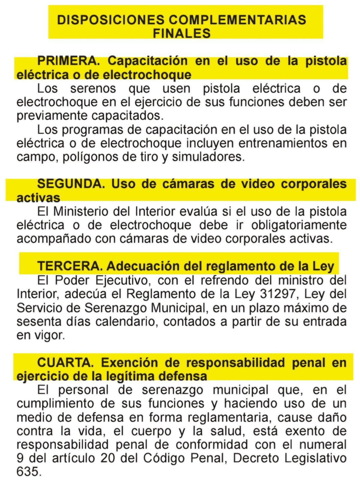 Serenos podrán disuadir delitos usando pistolas eléctricas, según nueva normativa
