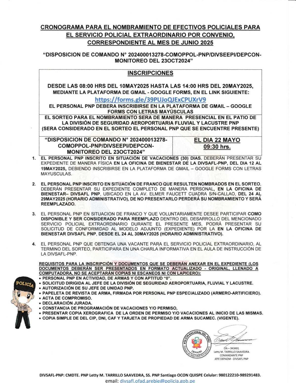 Servicio policial por convenio en aeropuerto - JUNIO 2025