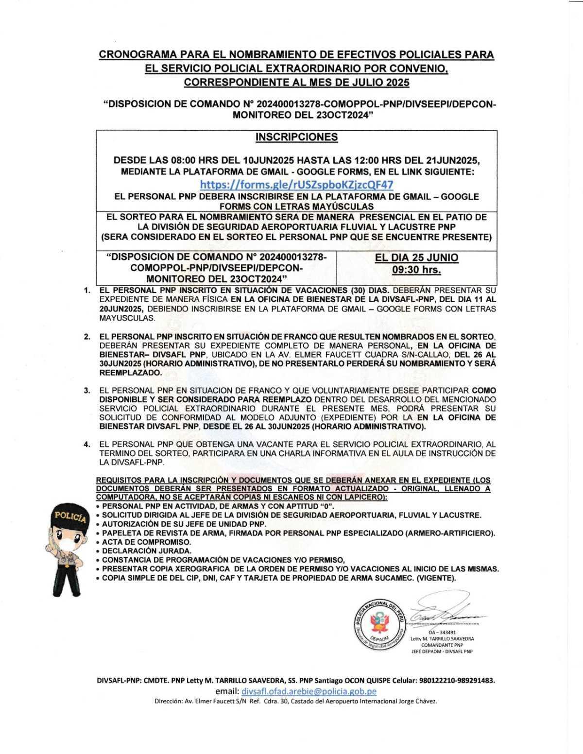 Servicio policial por convenio en aeropuerto - JULIO 2025