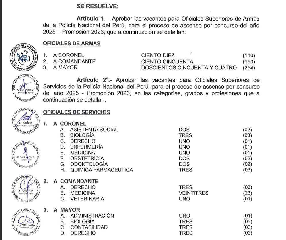 🚨 Ascenso 2025 🚨 Aprueban vacantes para Oficiales PNP