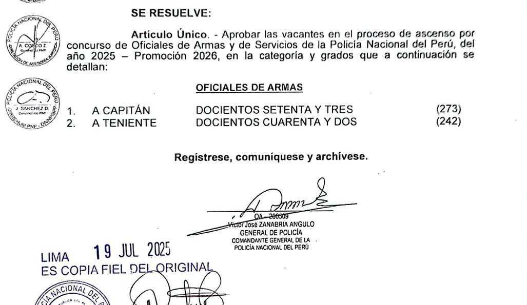 🚨 Ascenso 2025 🚨 Aprueban vacantes para Oficiales PNP