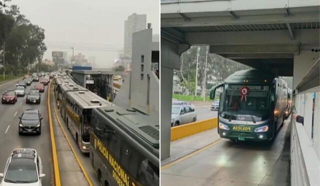 Bus policial queda atrapado en carril exclusivo del Metropolitano