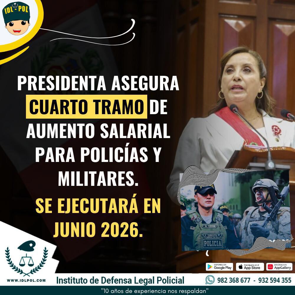 Dina Boluarte anuncia cuarto tramo de aumento salarial para policías y militares